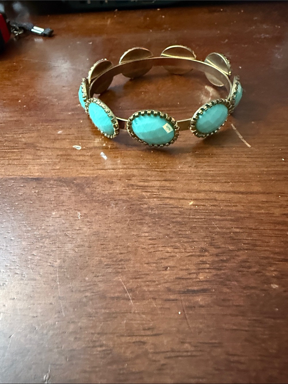 Gold-Tone Stretch Bracelet with Turquoise Stone Accents - Women Jewelry